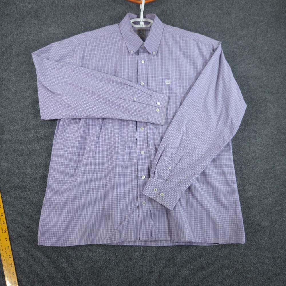 Cinch Button Down Shirt Mens Large Purple Micro Check Western‎ Long Sleeve